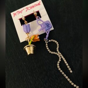 BETSEY JOHNSON Easter Spring Mismatched Tulip & Watering Can Earrings NEW NWT